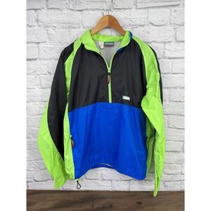 HIND Men's RetroVintage Neon Lightweight Windbreaker Jacket 1/4 Zip Pullover L